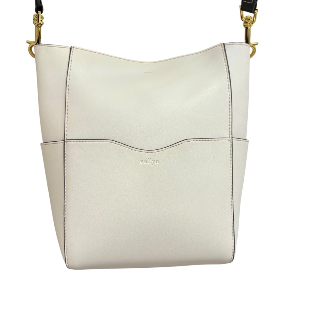 AALLYN white leather bucket tote bag